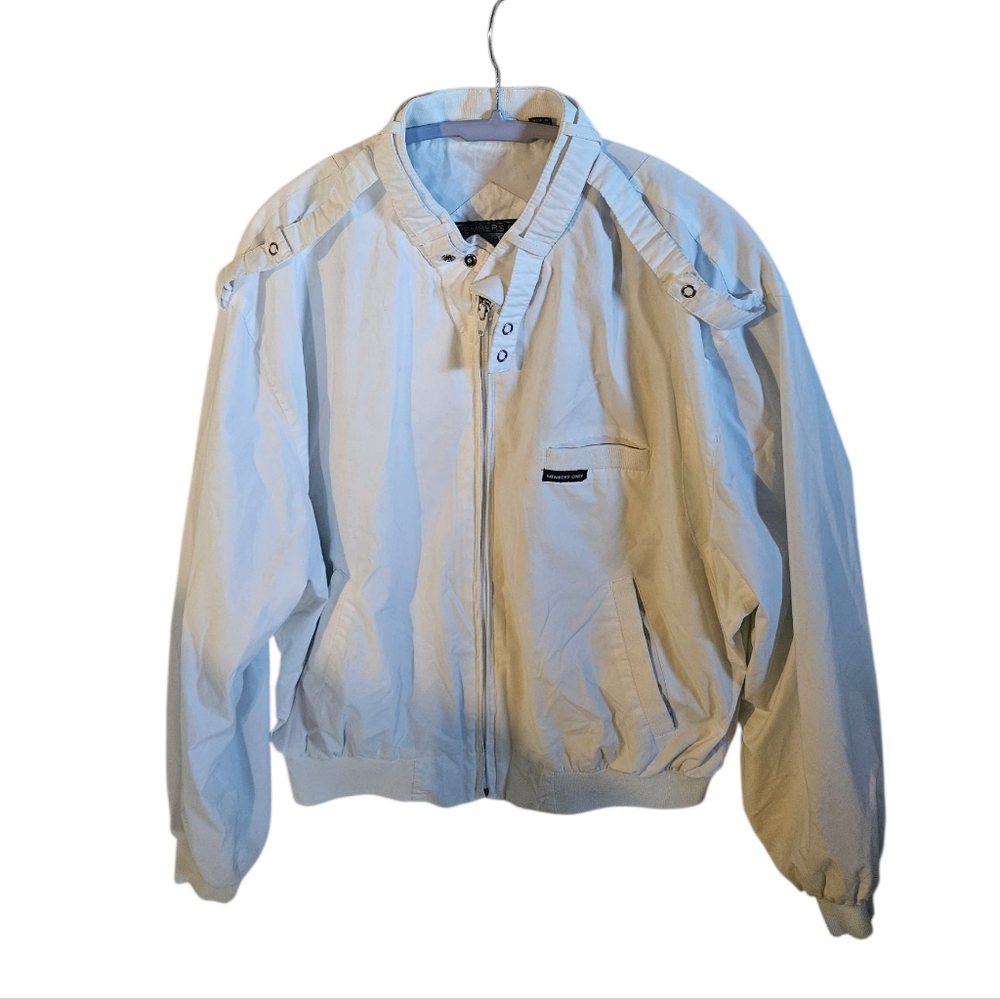 Members Only Jacket Mens 44 White Full Zip Vintage Bomber CL0023